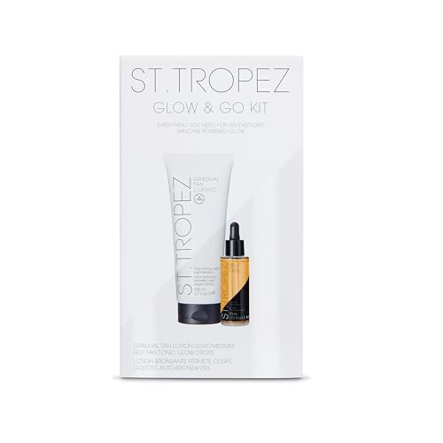 St. Tropez Self Tan Glow and Go Kit, Gradual Tan Moisturizing Lotion 200ml, Face Tanning Tonic Glow Drops 30ml, Vegan, Fake Tan Beauty Kit St. Tropez Self Tan Glow and Go Kit, Gradual Tan Moisturizing Lotion 200ml, Face Tanning Tonic Glow Drops 30ml, Vegan, Fake Tan Beauty Kit