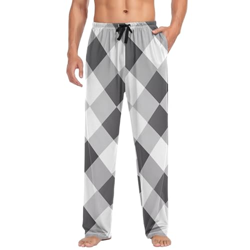 Gray Argyle Black White Plaid Men's sleep pants Pajama Pants Sleepwear Lounge Pajama Bottoms4