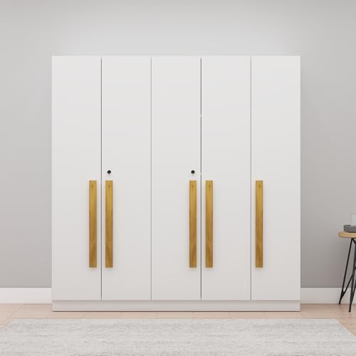 Image of Bniture 5 Door Wardrobe for Bedroom with Lockable Door & Hanging Space | Almirah for Clothes with Elevated Bottom Base | Wardrobe for Storage Cupboard | 3 Years Warranty (Frosty White, 5 Door)