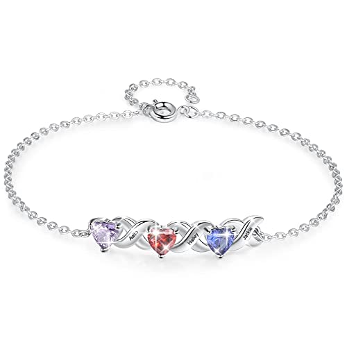 Infinity Love Heart Bracelets For Women Personalized Bracelet For Mother With 5A Cubic Zirconia Birthstones Charm Bracelets For Mom Custom Mother Daughter Name Bracelets With 2-7 Names For Family Mother's Day Gifts #TOP6