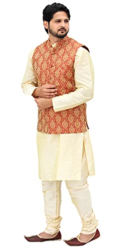 Image of Men's Silk Kurta Pyjama With Waistcoat