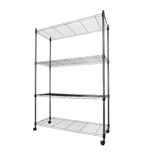 Image of Whitmor 4 Tier Storage Shelving, Heavy Duty with Wheels, Adjustable Steel Organizer Wire Rack, 400 lbs Capacity per Shelf, Max 1600 lbs Total for Garage, Kitchen, Plant, 36" L x 14" W x 54" H, Black