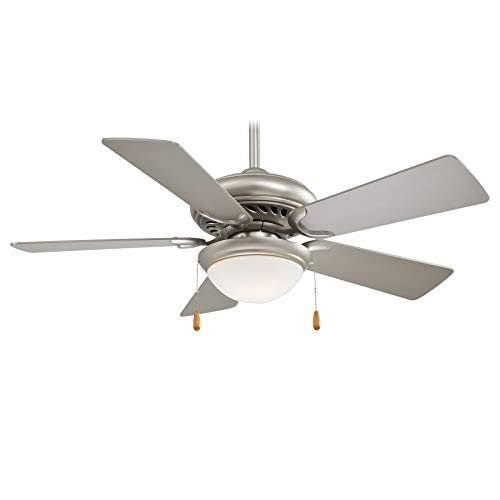 Minka-Aire F563-SP Downrod Mount, 5 White Blades Ceiling fan with 76 watts light, Brushed Steel
