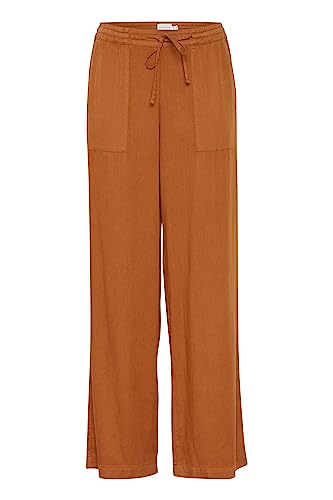 ICHI Atelier RÊVE IRDANTE PA Damen Hose Stoffhose aus hochwerigem Lyocell mit elastischem Bund und Tunnelzug Weide Leg Loose-Fit, Größe:36, Farbe:Caramel Café (181148)
