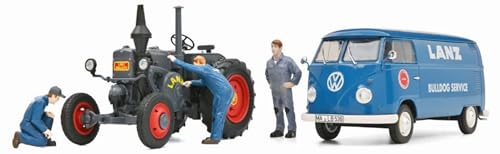 Diorama agricole Schuco LANZ Bulldog et atelier mobile VW T1b 1/32