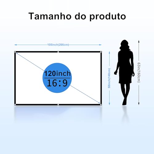 Salange Tela de Projetor 120 polegadas, Tela do Projetor de Filme 4K 16:9 HD Dobrável e Portátil Ant