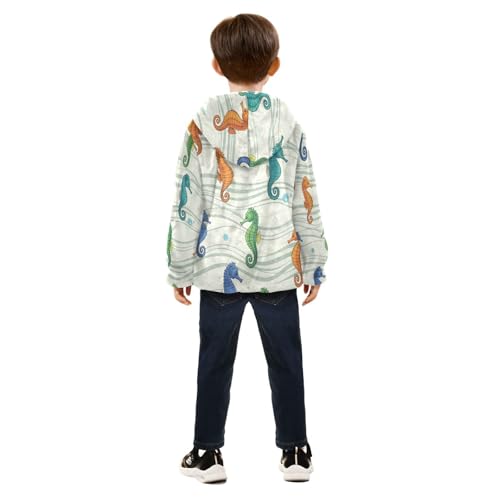 Seahorse Pattern with Colors Toddler Fleece Jacket Girl Boys Hooded Fleece Jacket Coat Warm Outwear Zip-up 3-10T4