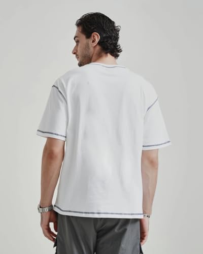 Image of Men's Premium Contrast Stitch Oversized T-Shirt | Round Neck | Half Sleeve | Soft Stretch Casual Tee | Relaxed Fit