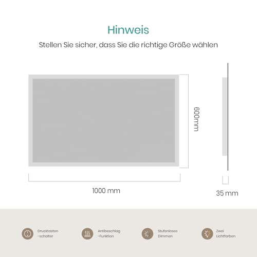 EMKE Badspiegel mit Beleuchtung 100x60cm, Antibeschlag – Ansicht 3