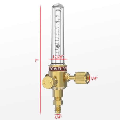 YESWELDER Nitrogen Flow Meter 1/4\" SAE Flare Inlet 0-70SCFH 50PSI Nitrogen Flow Indicator for Brazing