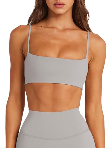 Image of LASLULU Womens Adjustable Spaghetti Straps Sports Bra Square Neck Wireless Padded Workout Yoga Crop Tops
