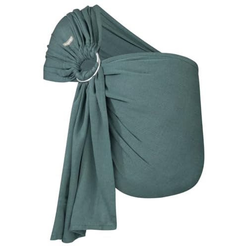 Hoppediz Ring-Sling Tragetuch Baby - ULTRALEICHT - Hüfttrage - Bauchtrage - für Neugeborene ab Geburt - 100% Baumwolle, Hamburg forest