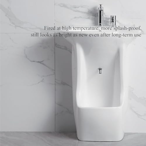 Lavabo de cerámica de doble etapa, grifo giratorio de 360 grados con zona de lavado de pies, fregadero vertical Wudu para rituales de baño, diseño de porcelana resistente, kit completo de accesorios