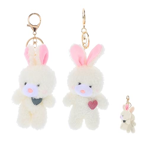 COLLBATH 2Pcs Plush Bunny Keychain Cute Rabbit Keychains for Backpack Charms Heart Designs Adorable Stuffed Animal Accessories