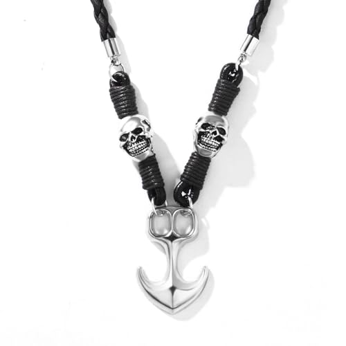 Collier tête de crâne et ancre marine pour vos sorties rock et urbaines