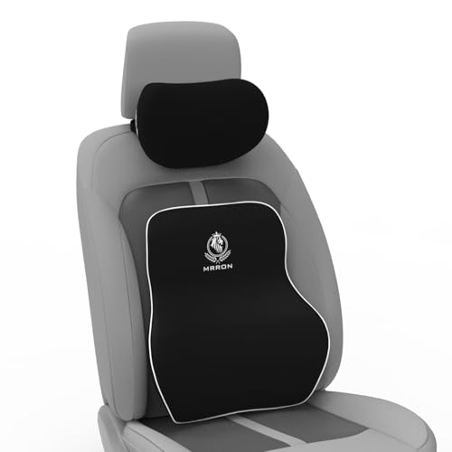 Image of MRRON Series Memory Foam Neck Rest & Lumbar Support for Car or Office Chair, Neck Pillow Kit Designed Ergonomically for Extra Support (Black, Long Bac)