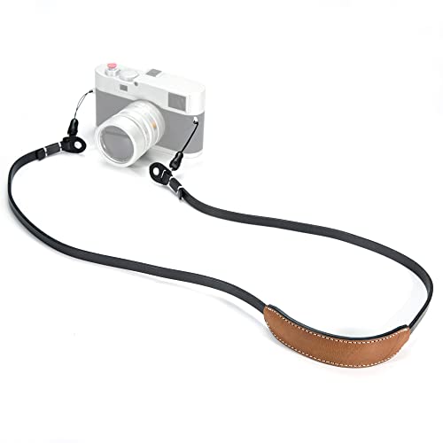 Canpis Cp005 Leather Camera Neck Shoulder Strap With Movable Pad Compatible With Sony Leica Canon Fujifilm Olympus Panasonic Camera (Color: Black & Brown, Length 108Cm) #TOP5