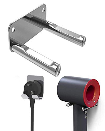 Hair Dryer Storage Rack Hanger Holder for Dyson Supersonic Hair Dryer Stainless Steel Waterproof Bathroom Wall Mount Storage Organizer, Stainless Steel Power Plug Holder
