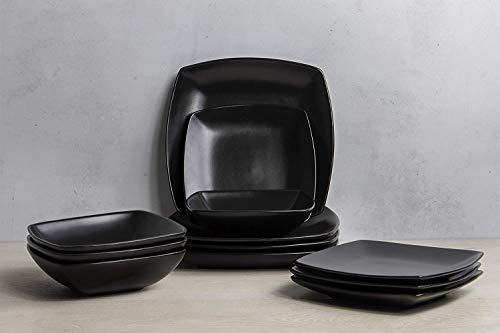 Creative Tops Rabe Schwarz 12-teiliges Geschirr Set, modernes Tafelservice, quadratisches Teller Set und Schüsseln, Schwarz Keramik, Service für 4 - Image 4