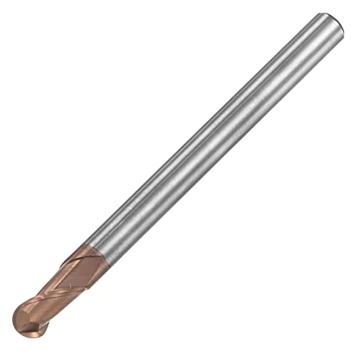 Image of uxcell Ball Nose End Mill 2mm Tip Radius Solid Carbide AlTiSin Coated CNC Router Bits 2 Flute Spiral Milling Cutter HRC55 with 4mm Shank 50mm (2-inch) Length