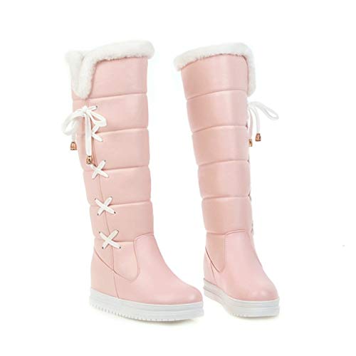 Women's Winter Warm Knee High Down Snow Boots Waterproof Cross-Tied Hidden Wedges Platform Boots