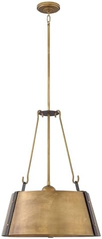 Hinkley Cartwright Large Three Light Drum Pendant, Adjustable Height, Bold Rivets, Rustic Brass with Oil Rubbed Bronze Accents