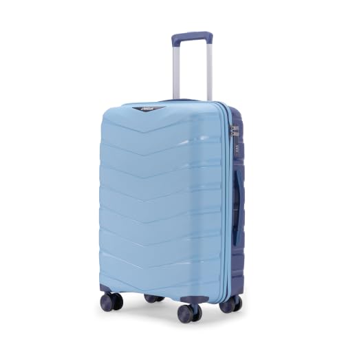 Image of Axis Medium Check-in Suitcase 65 cm 24 inch Polypropylene Hard Trolley, 8 Spinner Wheels, 3-Pocket Convipack, Dual-Tone Shell, Recessed Number Lock Sapphire Blue /Peacock Blue