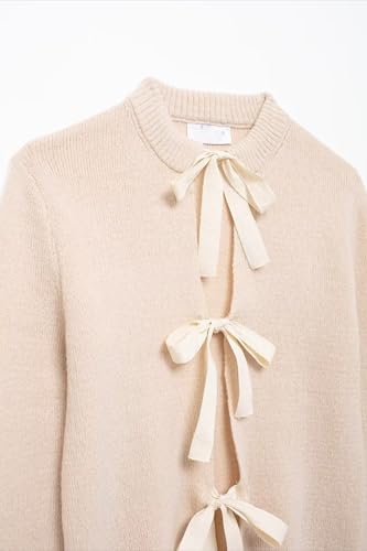Image of Monkay Cardigan Sweaters for Women Bow Tie Front Long Sleeve Knit Sweater Tops Slim Fit Cute Clothes Spring Fashion
