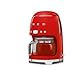 Smeg 50's Retro Style Aesthetic Drip Coffee Machine with 10 Cup Glass Carafe, Auto Start Feature, Keep Warm Plate, and Two Coffee Strength Settings (Red)