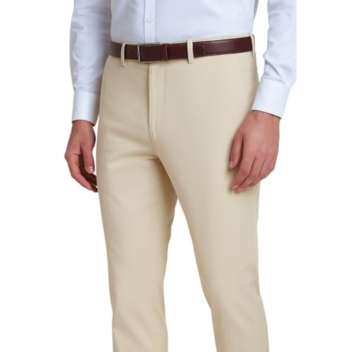 Image of Men's Stretchable Formal Trousers | Regular Fit Mid Rise Office Wear Pants | Elasticated Waistband 2 Inch Stretch | 4 Pocket Pant