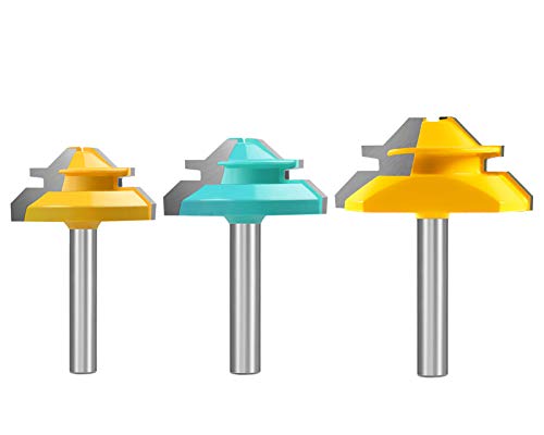 45 Degree Joint 1/4 inch shank router bit set, Lock Miter Woodworking Tools Set by Tooldo (For 1/2