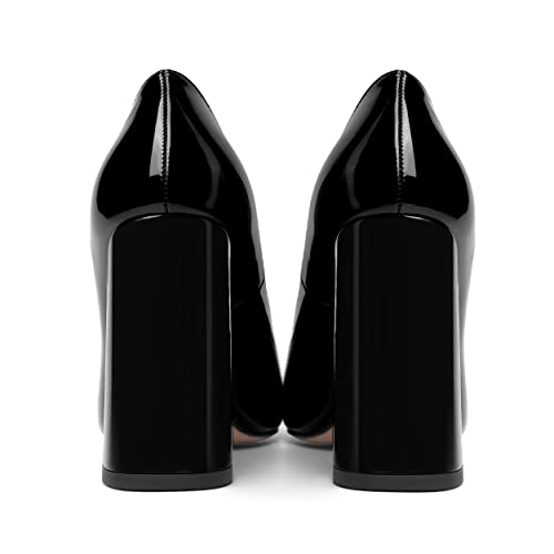 SHOWFOREST Womens Slip On Pointed Toe Patent Evening Sexy Block High Heel Pumps Shoes 4 Inch4