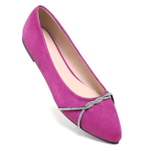 Image of TN TANGNEST Womens Casual Flats Chain Ballet Flats | Fashion Pointed Toe Rhinestone Flats, Comfort Slip On Dress Shoes for Business Work Office Wedding Party