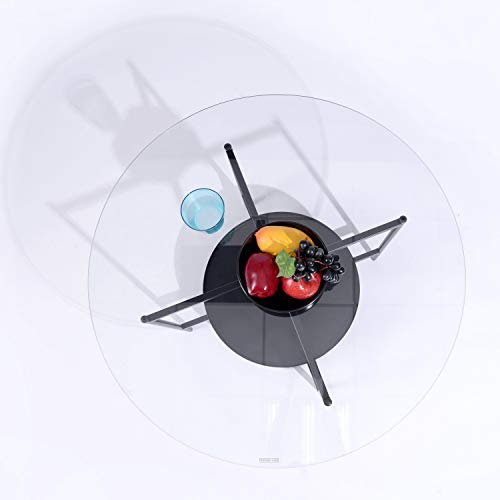 Homy Casa Coffee Table with Lower Shelf Modern Round Glass Table with Large Desktop and Metal Frames