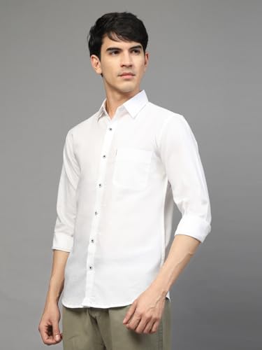 Image of Majestic Man Solid Cotton Casual Shirt - Slim Fit, Full Sleeves, Premium Button Closure