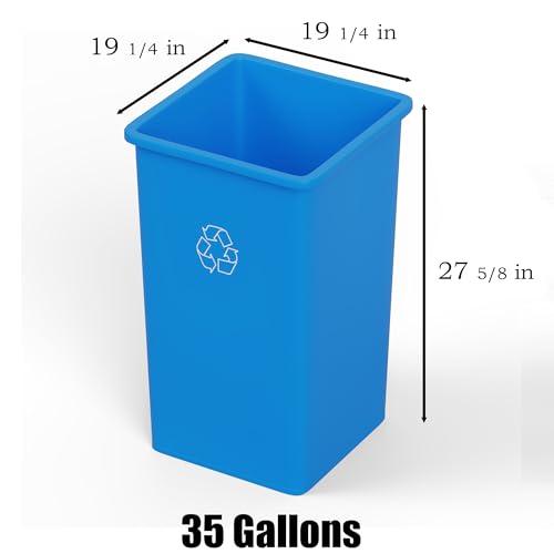 Image of 35 Gallon Blue Square Commercial Trash Garbage Can | Outdoor Office Restaurant School Kitchen