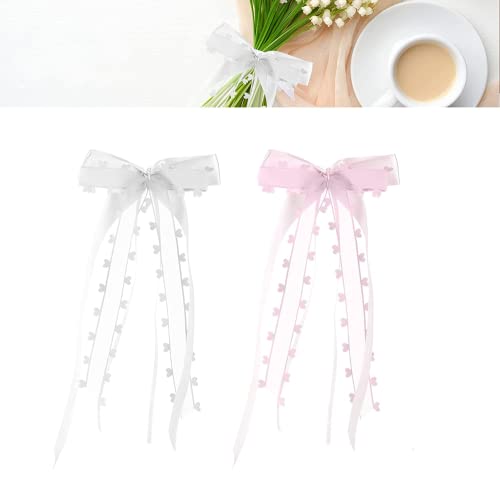 LEMESO 50x Autoschleifen Hochzeit Herzen Schleifen Weiß&Rosa Hochzeitsdeko Geschenkschleifen Dekoschleifen Handgemacht Auto Satinband für Hochzeit Party Geburtstag Deko Cover