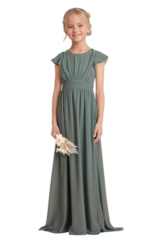 Chiffon Junior Bridesmaid Dress Flower Girl Dress for Wedding Teens Ruffle Sleeves Prom Party Dresses4