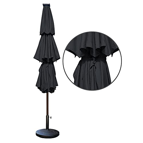 EliteShade USA 10-Year-Non-Fading 9ft 3-Tier Market Patio Umbrella, Commercial Table Umbrella with 80 Solar LED Lights, Crank Open, Windproof & UPF 50+ UV Protection for Garden, Deck, Pool, Backyard, Black by EliteShade - Used condition - Image 9