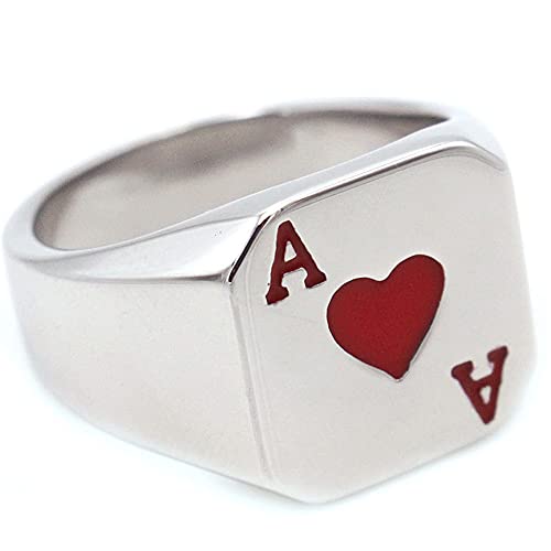 Jajafook Biker Rings For Men Stainless Steel Ring Poker Heart Ace Ring Silver Black Size 9 #TOP4