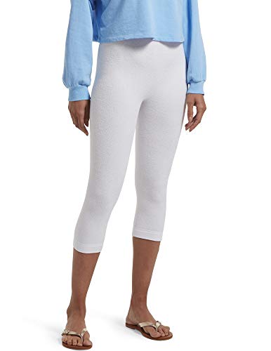 HUE Women s Reversible French Terry Ultra High Waist Capri Legging, White, Large