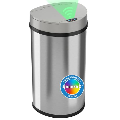 Image of iTouchless 50 Liter / 13 Gallon Kitchen Trash Can with Lid & Deodorizer - Motion Sensor Semi-Round Stainless Steel Garbage Bin for Home, Office, or Garage - Slim, Wide Opening Large Capacity Design