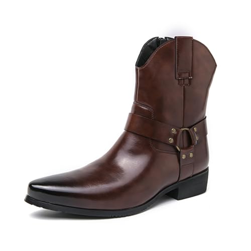 Men's Western Boots, Cowboy Boots For Men, Men's Outdoor Casual Leather Boots with Zipper
