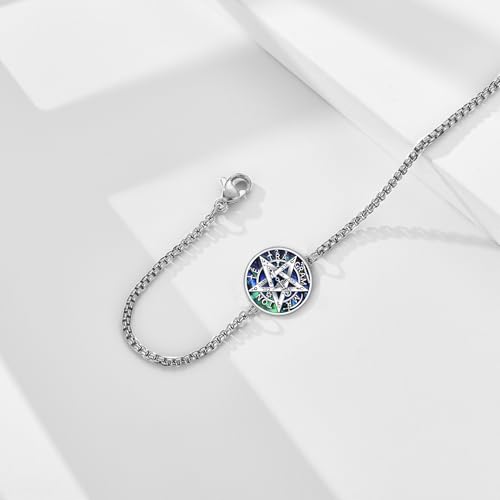 Tetragrammaton Bracelet 925 Sterling Silver Pentagram Tetragrammaton Bracelet Abalone Shell Pentacle Jewelry for Women Men with 9 Inch Box Chain3