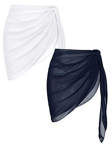 Image of Ekouaer 2 Pieces Women Beach Sarongs Sheer Cover Ups Chiffon Bikini Wrap Skirt for Swimwear S-XXL