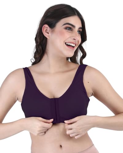 Image of BODYSIZE Cotton Front Open Sports Bra for Women Daily Use | Non-Wired Sweat Absorbent Seamless Bra | Full Coverage Regular Wear Comfortable and Convenient with Back Support Suitable for Gym, Yoga