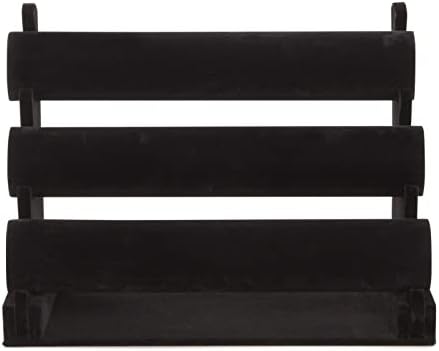 3-Tier Jewellery Display Stand with Removable Bars for Bracelets, Anklets, Watches, Bangles, Black Velvet, 30.5 x 23 x 18 cm