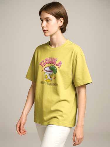 Image of HELLCAT Beige Trendy Printed Oversized T-Shirt for Women