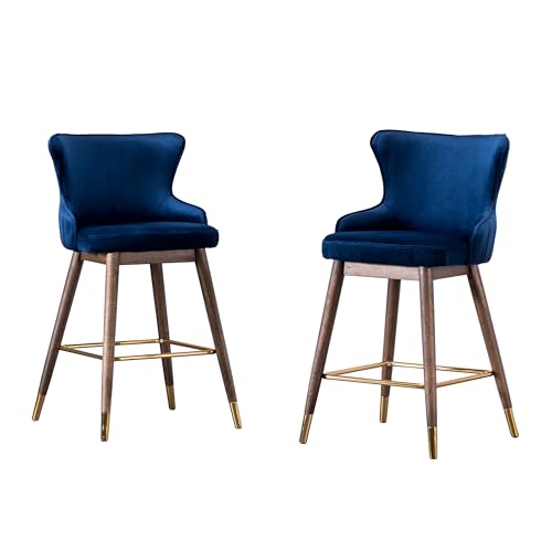 Roundhill Furniture Bancos de Altura para Barra Tapizados en Tela Modelo PC311BU, Set de 2, Azul miniatura 1