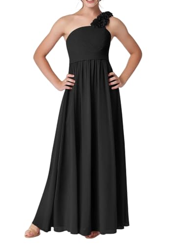 One-Shoulder Junior Bridesmaid Dress Chiffon Flower Girl Dresses for Wedding Ruffles Party Gowns for Teen Girls